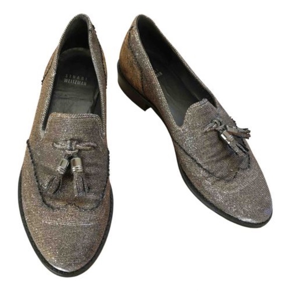 Stuart Weitzman 'Guy Thing' Metallic Lurex Tassel Slip-Ons - Picture 1 of 15